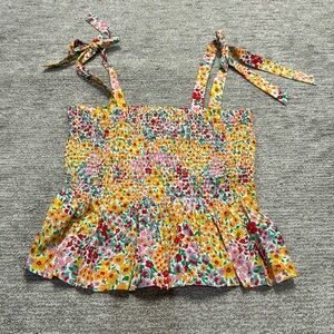 J Crew Women's Smocked Tank Top Floral Tie